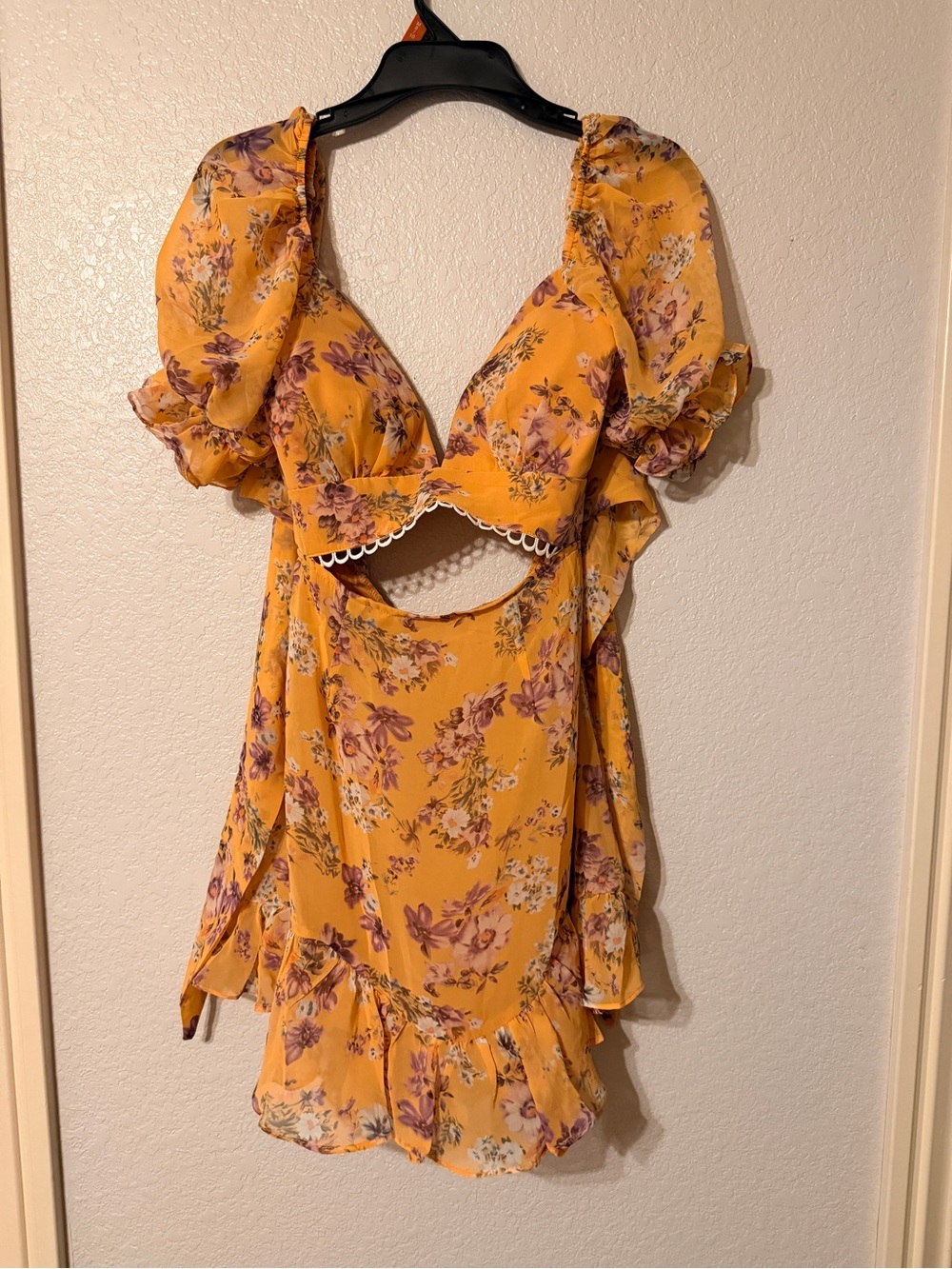 Mustard Floral Ruffle Dress